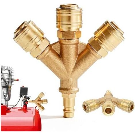 Répartiteur air comprimé 3 voies avec 3 raccords, connecteur accouplement en laiton, accessoires air comprimé, NW 7.2 1/4 AG W Distributeur air, 3 raccords air comprimé en laiton (1/4)