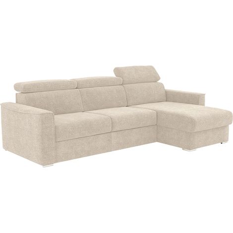 Divano ad angolare reversibile trasformabile express in tessuto beige - Letto con doghe larghe 140 cm - Materasso 22 cm di memoria VIZIR (1/5)