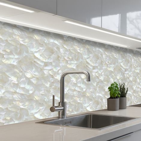Kitchen Splashback Pearl Gloss - White - Shell 250x80 cm