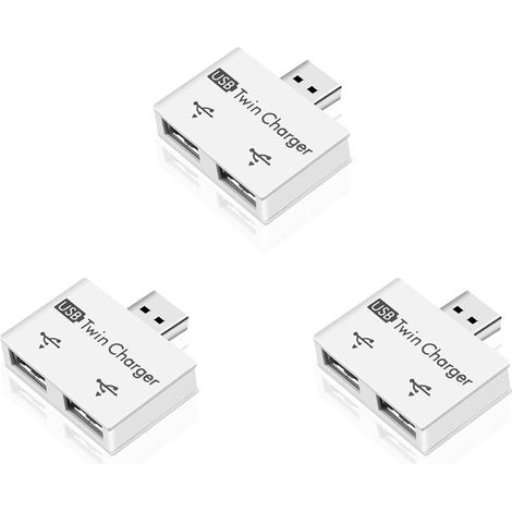 Tragbarer 3-Port-USB-Hub-Adapter, umwandelbar in einen 2-Port-Ladehub, USB-Splitter, Dual-USB-Ladeverlängerung, geeignet für Mobiltelefone und Computer, Weiß.