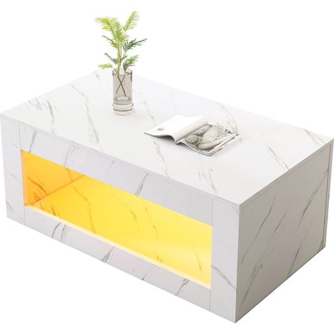 WF323710WAA)Table basse LED moderne, table basse pour salon, table pour canapé, table de salon brillante avec télécommande, grande table basse à imprimé marbre (blanc) (1/5)