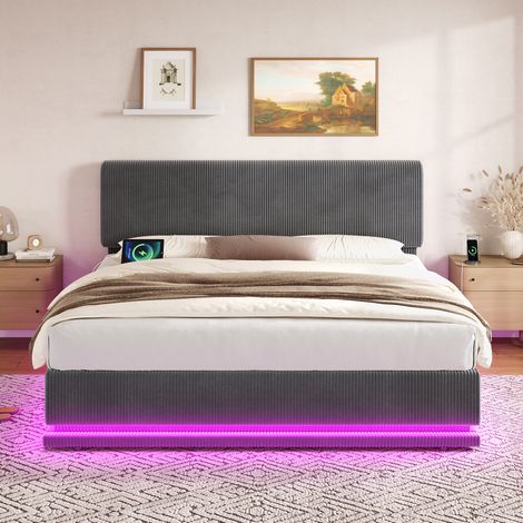Cama dormitorio con almacenamiento LED gris OKMYHOME (1/5)