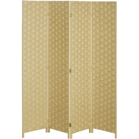 Paravent 4 panneaux pliable en fibre ondulée, cloison intérieure chambre bureau, 170 cm, marron