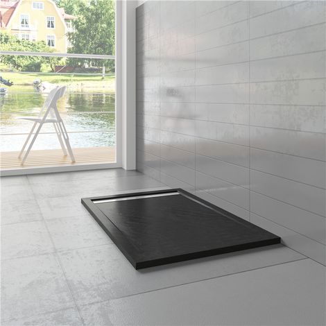 90x140x3cm Rechteck Schwarz Stein-Effekt Duschwanne mit Ablaufgarnitur (1/5)