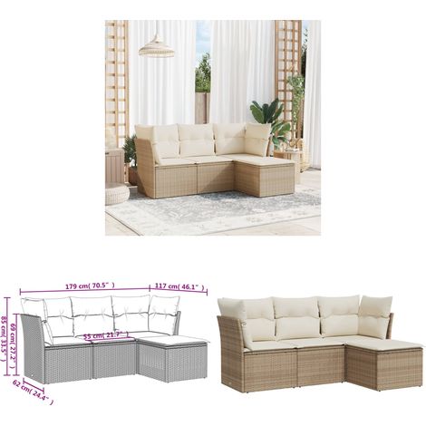 4-tlg. Garten-Sofagarnitur mit Kissen Beige Poly Rattan - Gartensorgsgarnitur - Outdoor Möbel - Lounge Set - Gartenlounge - Rattan Sofa - Home & Living (1/3)
