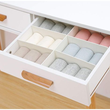 Divisore per cassetti in plastica, organizer per cassetti a griglia per casa, guardaroba, cancelleria, cosmetici, bianco
