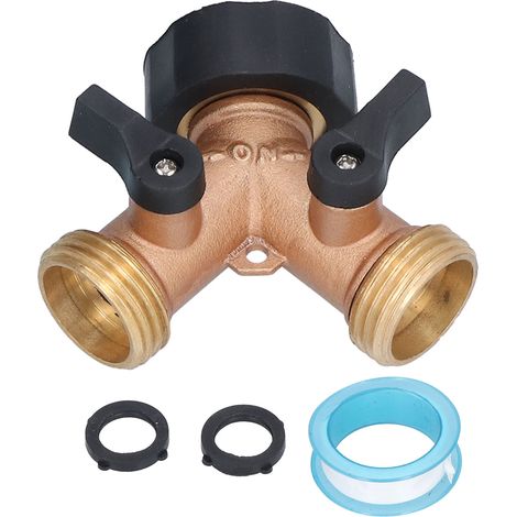 Connecteur de tuyau 3/4in, diviseur double Y en laiton, adaptateur de robinet avec joint caoutchouc, pour arrosage extérieur (1/5)