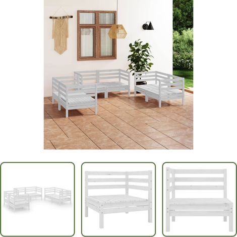 Canapé d'angle - Salon de jardin 6 pcs Blanc Bois de pin massif (1/5)