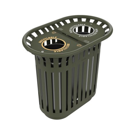 Corbeille à poser Tulipe, avec couvercle - 2x40l - vert olive - RAL 6003 (1/4)