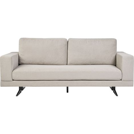 Designer-Sofa mit 3 Sitzen aus Beige Chenille-Stoff und schwarzem Metall LENNON