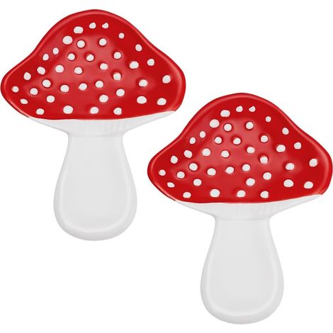 2 repose Cuillère Champignon Support à Ustensiles en Céramique pour Comptoir de Cuisinière Support de Cuisson en Porcelaine pour Spatule Louche Décoration de Comptoir de Cuisine Rouge (1/5)
