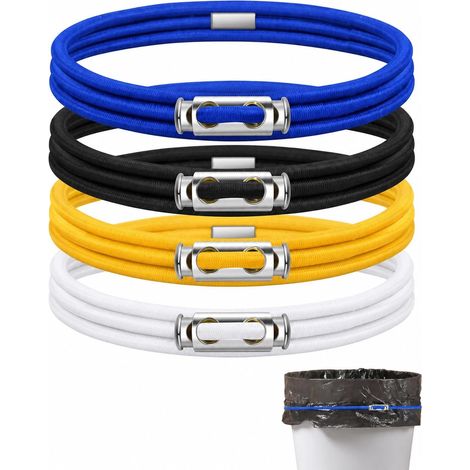 Support Sac Poubelle Cuisine Lot de 4, Ceinture Élastique Caoutchouc Haute Résistance, Ajustement Universel 10-50L, Verrouille le Sachet et Neutralise les Odeurs Persistantes (1/5)