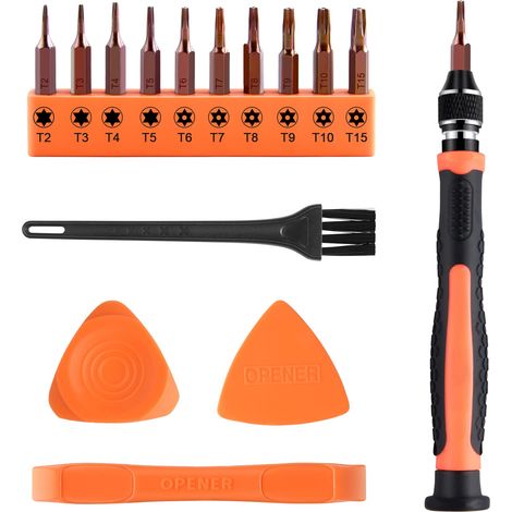 Jeu de tournevis Torx 15 en 1 avec T2 T3 T4 T5 T6 T7 T8 T9 T10 T15 Embout Torx magnétique interchangeable et outil d'ouverture, Jeu de tournevis de sécurité Torx (1/5)