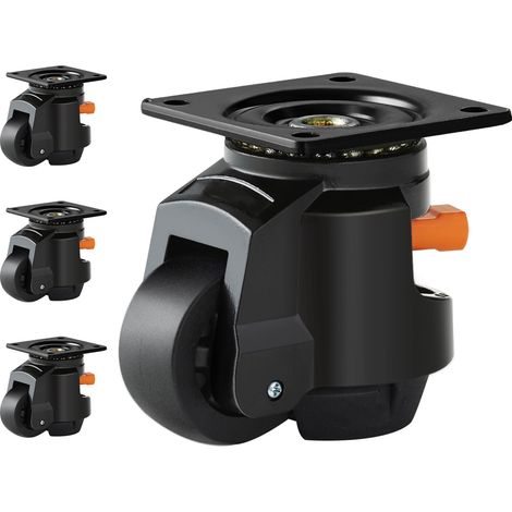 Roulettes Pivotantes pour Meubles Lot de 4 Roulettes de Nivellement Capacité de Charge Totale 1000 kg Diamètre 63,5 mm Poignée Améliorée Roues Réglables 360° avec Pieds pour Établis, Machines (1/5)