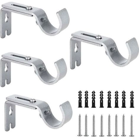 (argent-Supports de tringle)4Pcs Support Mural Réglable pour Tringle à Rideau Fixations en Acier Inoxydable pour Barre à Rideaux avec Vis de Fixation - Argent (1/4)