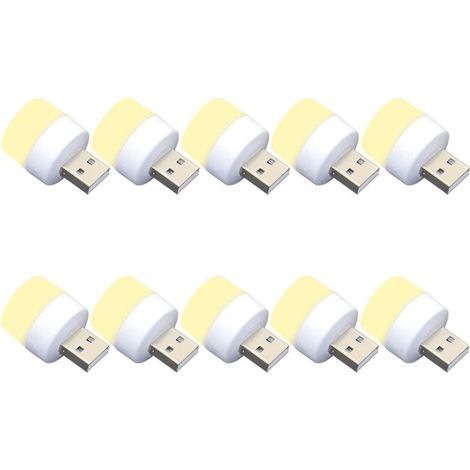 Lot de 10 veilleuses LED, USB, 1W, 5V-1A, 6000K, 110lm, lumière chaude (1/4)