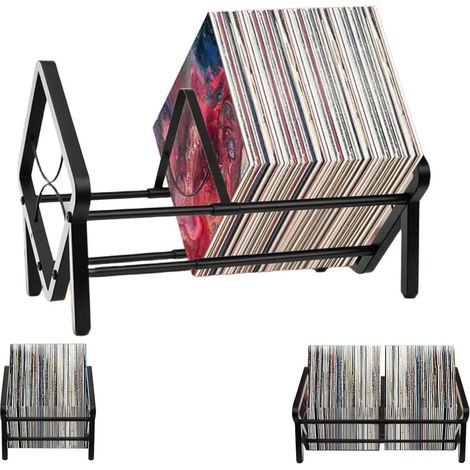 Rangement Disques Vinyles - Extensible 33 À 57 Cm - Métal Noir - Pour Disques Et Livres - Montage Facile