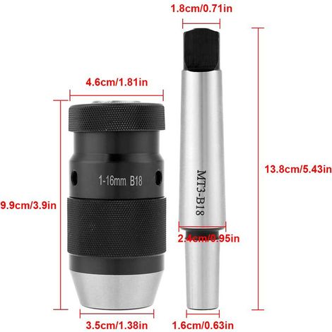 Mandrin de perçage auto-serrant B18 1-16 mm avec tige de connexion MT3, disponible exclusivement dans les entrepôts à l'étranger. (1/5)
