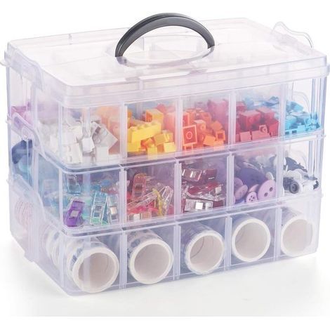 Boîte à couture à 30 compartiments, boîte en plastique transparent, boîte à couture pour la fabrication de bijoux (1/5)