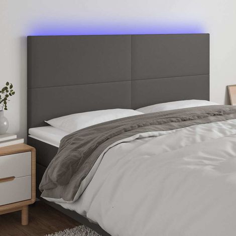 vidaXL Cabecero con luces LED cuero sintético gris 160x5x118/128 cm (1/5)