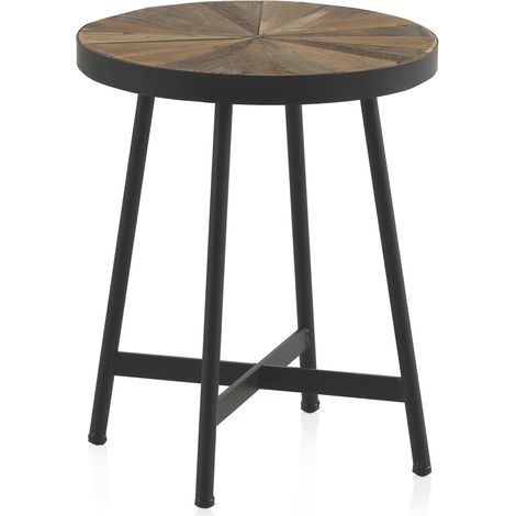Runder Beistelltisch aus Holz, 40 cm Durchmesser, mit Metallfuß (1/3)