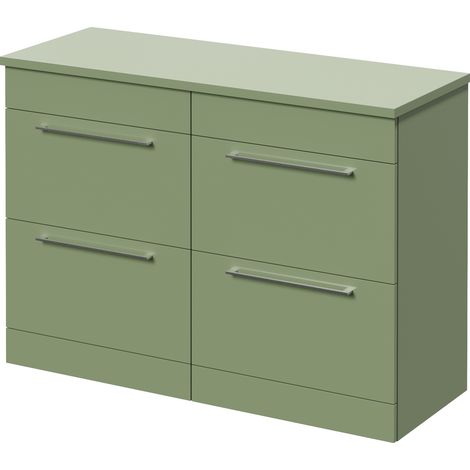 Napoli 460 Olive Green 1200mm 4 Drawer Vanity Unit for Countertop Basins - 1200mm - Chrome 320mm Handle