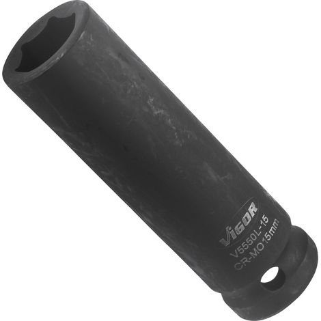 VIGOR Schlagschrauber Steckschlüsseleinsatz, lang, V5550L-15, 1/2 (12,5 mm) Vierkant hohl, Außen Sechskant Profil, SW 15 mm (1/5)