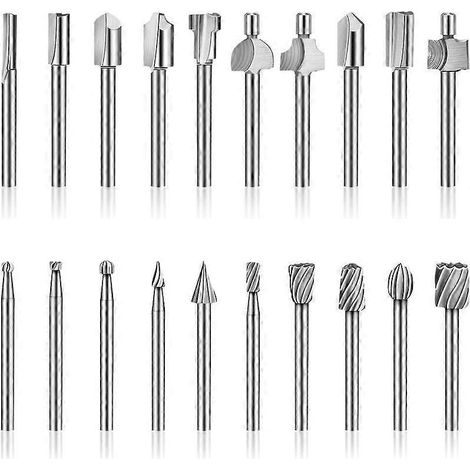 HSS-Fräser, 20 Stück 3 mm (1/8") Schnellarbeitsstahl, Zubehörset für Oberfräsen, Fräser für Rotationswerkzeuge, kompatibel mit Dremel, Foredom und Proxxo