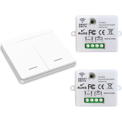 Interrupteur Sans Fil Bidirectionnel 2 Emetteurs RF Recepteur Controleur 10A Facile A Installer Lumieres Jusqua 1500W (1/4)