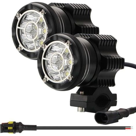 Kit Feux de Route à LED Rond 90W 6000K 9000lm Chip Feu Additionnel Moto Phares de Route sans Usure Spot Faisceau Lumineux+Flash Dua (1/4)