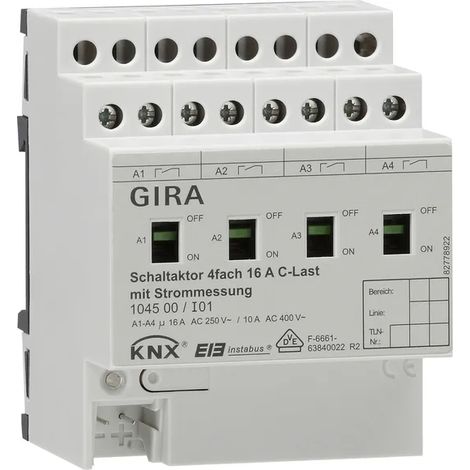 Gira Schaltaktor 4f 16 A Hand + Strom C-Last KNX REG [104500], 1045 00