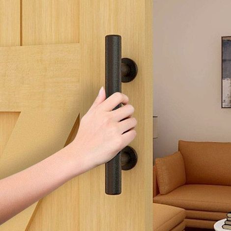 30cm Poignee Porte Coulissante Poignee de Porte Noire Matériel Rustique de Porte de Aardin de Porte Coulissante de Poignée de Porte Enduite Pour Poudre Noire(double-face) (1/4)