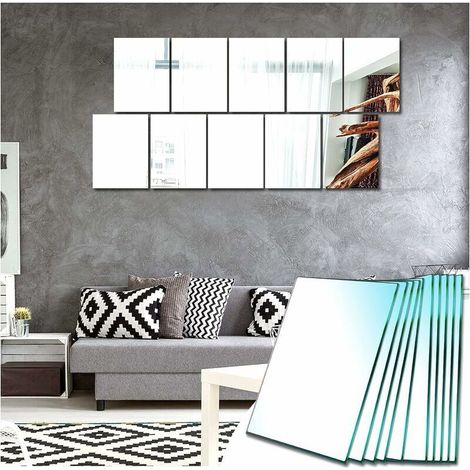 Miroir Mural Acrylique Adhesif Rectangulaire Decoratif Miroir Autocollant Decoration Maison Pour Chambre Salon Porte (Broyage Ordinaire, 20x20cm, 10 Pièces) (1/4)