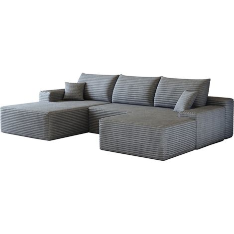 Canapé d’angle modulable 270 cm sans montage, avec chaise longue, tissu gris, assise profonde et confort moelleux, pour salon moderne - CHICFURN (1/5)