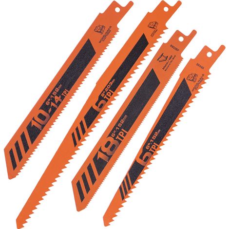 Lot de 4 lames de scie alternative orange 20cm, kit de coupe performant, adapté au bois, plastique et aluminium, compatible scie sabre (1/5)