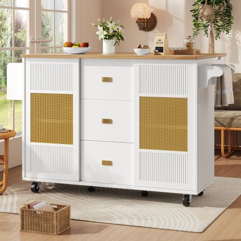 Îlot de cuisine, meuble de cuisine, îlot de cuisine indépendant, buffet, desserte de cuisine extensible à roulettes, porte-serviettes, étagère à épices, étagères réglables (1/5)