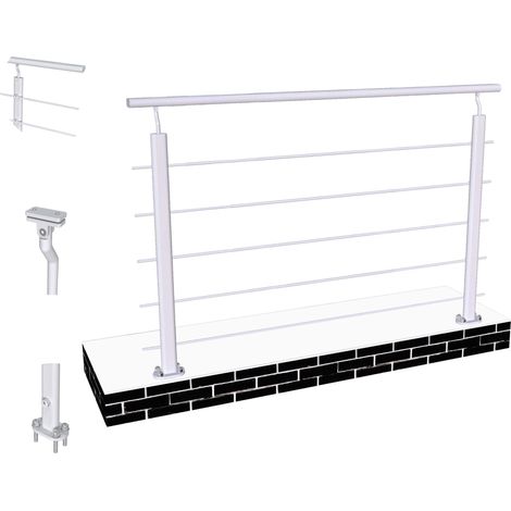 Océan Garde-corps Aluminium argenté 150cm - Rampe d'escalier 150cm - Fixation à plat (5 traverses +1 main courante) - Pour tous espaces