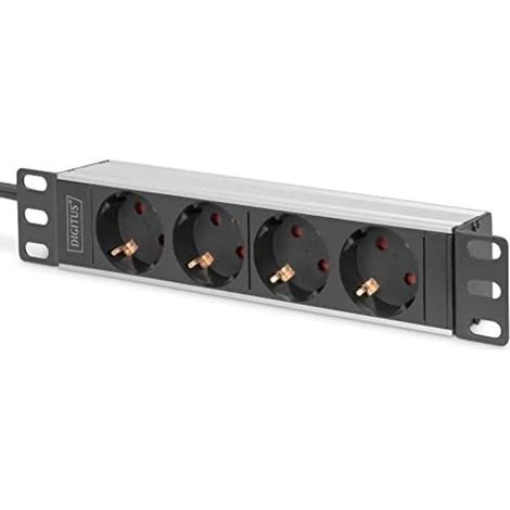 DIGITUS 4-fach-Steckdosenleiste, 1 HE, 10 Zoll (254 mm), für den Einbau in einen Netzwerkschrank, DN-95418, silber/schwarz (1/5)