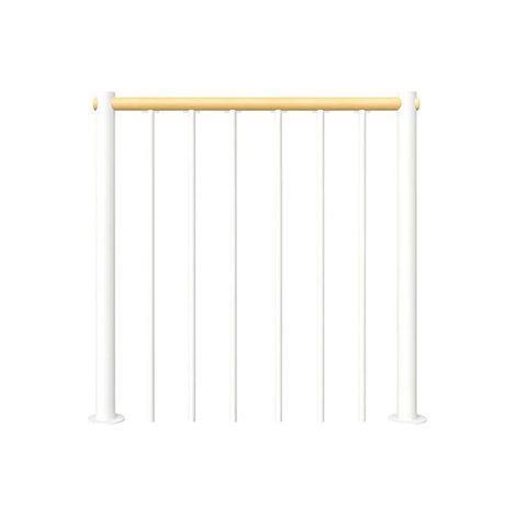 Garde corps escalier droit - Blanc - Acier thermolaqué - Longueur 1m - Main-courante en bois de hêtre - RE-I-RV-BOIS-BH (1/3)