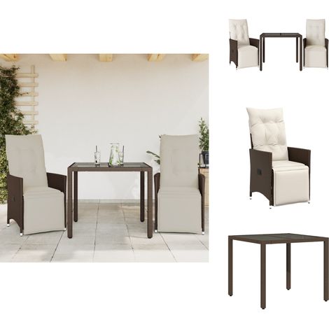 Ensemble de bistro de jardin 3 pcs coussins marron poly rotin - Meubles De Jardin - Salon De Jardin - Set De Bistrot - Fauteuil Inclinable - Résine Tressée (1/5)