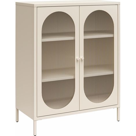 Luna-Armoire basse avec 2 portes vitrées en métal crème (1/5)
