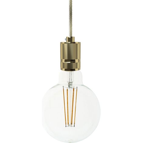 Lampada a sospensione Made in Italy completa di cavo tessile e portalampada in alluminio zigrinato  Senza lampadina - Ottone - Matter ON/OFF