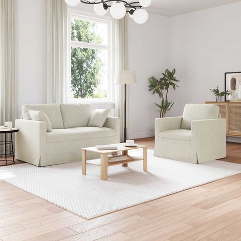 Sofa Set 2 pcs Creme 138 x 78 x 80 cm Samt (1/5)