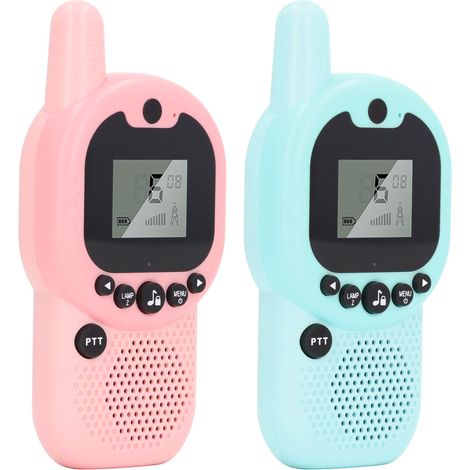 Talkies-walkies pour enfants, mini-talkies-walkies Bluetooth sans fil en ABS résistant, jouets pour enfants (1 bleu, 1 rose). (1/5)