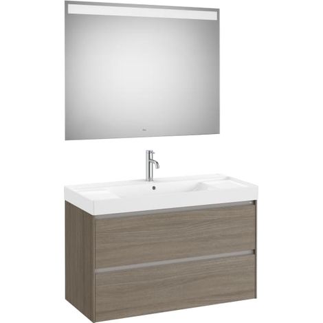MUEBLE LAVABO DOBLE 1000X460 ONA STANDARD 2 CAJONES + ESPEJO LED OLMO OSCURO