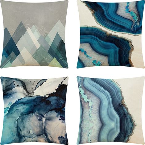 Waterproof Outdoor Throw Pillow Covers 18 x 18 Inch, Set of 4 Blue Decorative Pillowcases for Patio Garden, 45 x 45 cm (1/5)