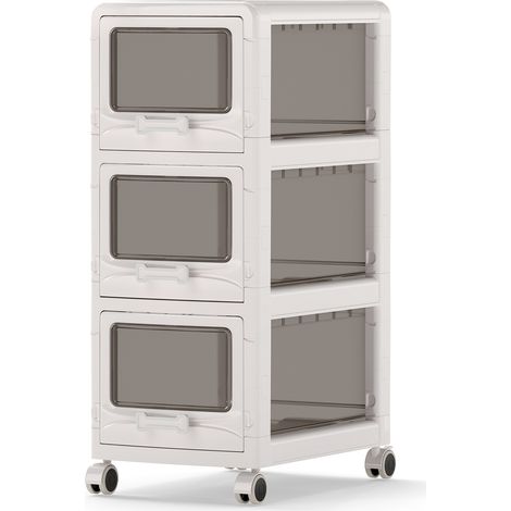 Caisse Rangement à 3 Tiroirs Transparents, Tour de Rangement en Plastique, Organisateur Chariot à Roulettes Verrouillables pour Bureau, Chambre (1/5)