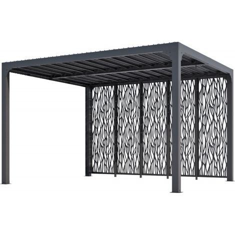 Habrita – Pergola bioclimatique aluminium gris anthracite 10,80 m² – 5 panneaux moucharabieh – Lames orientables manuelles – Poteaux larges 100x100mm (1/5)