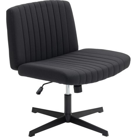 Armless Office Chair No Wheels, Linen Fabric Criss Cross Legged Desk Chair Wide Seat, Thick Padding, Tilt Function, Height Adjustable Swivel Computer Seat for Home, Black (1/5)