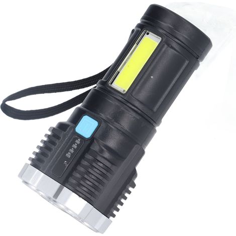 Lampe torche LED à quatre cœurs, rechargeable par USB, projecteur d'extérieur multifonctionnel avec indicateur de batterie (1/5)